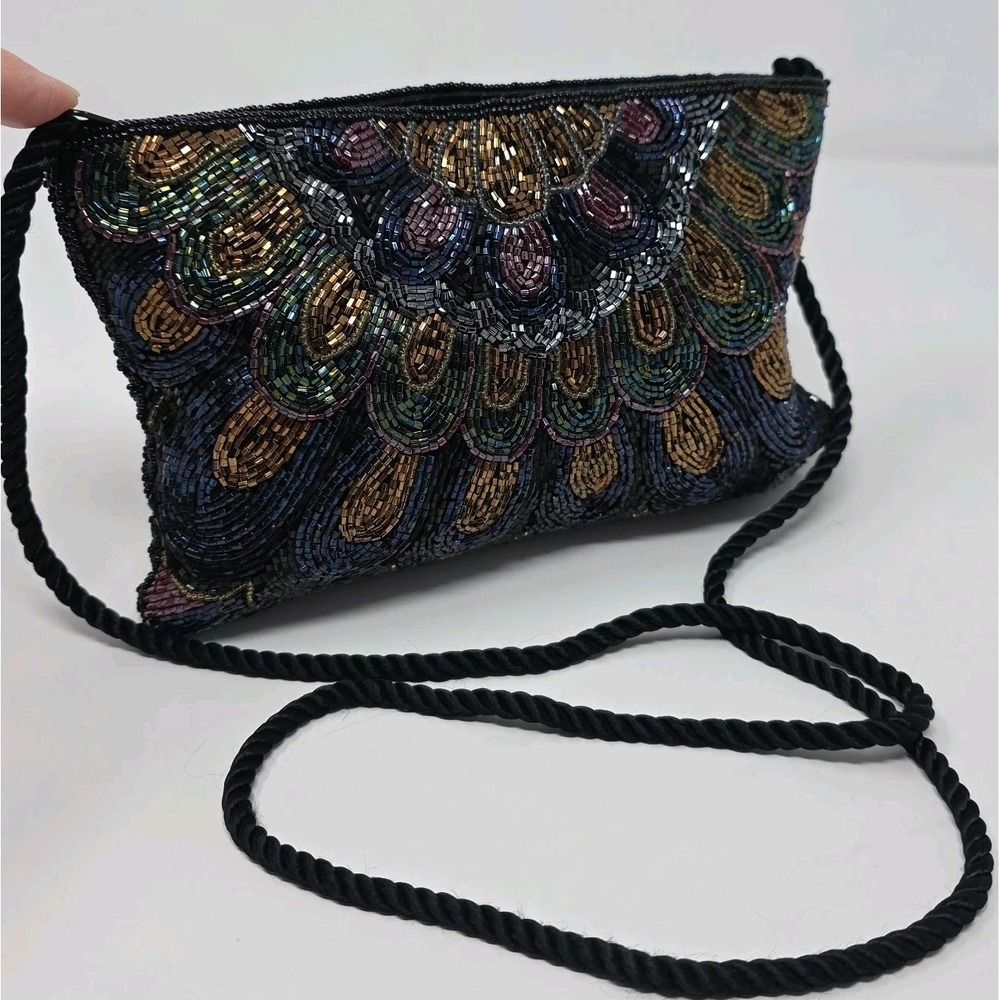 Andre Cellini Clutch Bag Womens Black Gold Beaded Evening Formal Party Vintage